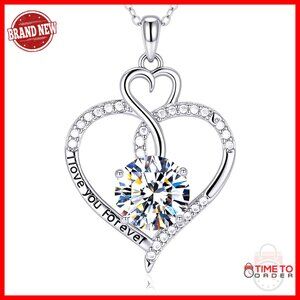 Moissanite Double Heart Infinity Swan Pendant Necklace Sterling Silver